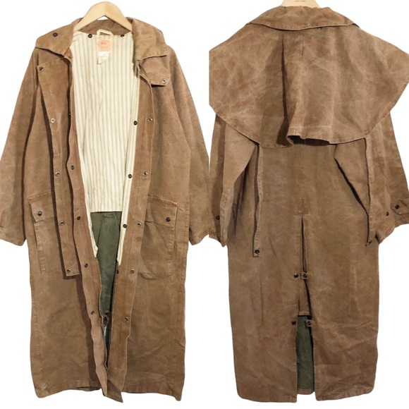 VTG The Australian Outback Collection Oilskin Drover Duster Jacket Mens Unisex S - Picture 16 of 16